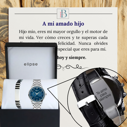 Reloj grabado con pulsera y tarjeta emotiva 💙