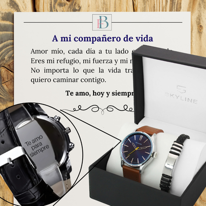 Reloj grabado con pulsera y tarjeta emotiva 🤎