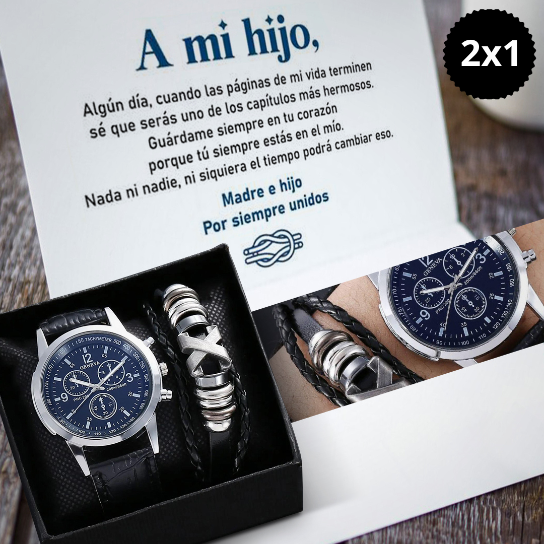 SET 1 RELOJ + 1 PULSERA GRABADOS PARA MI HIJO CON DEDICATORIA EMOTIVA