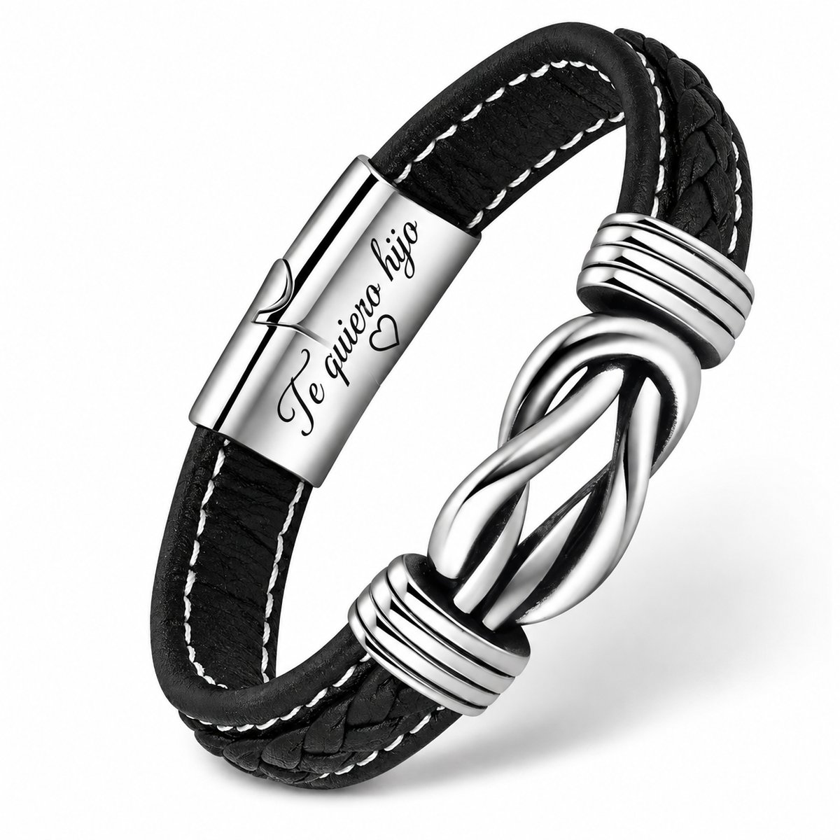 Pulsera de cuero y plata grabada
