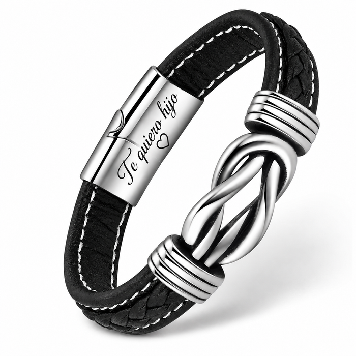 Graviertes Leder- und Silberarmband