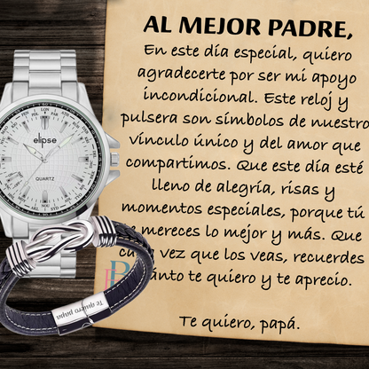 Pack de Regalo para Padre o Hijo: Reloj de Cuarzo y Pulsera de Cuero