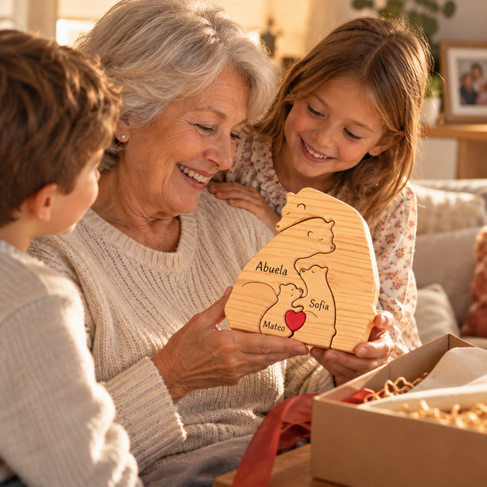 Puzzle familia de osos de madera personalizado