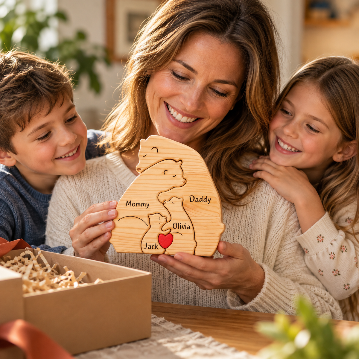 Personalisiertes Bärenfamilie-Holzpuzzle