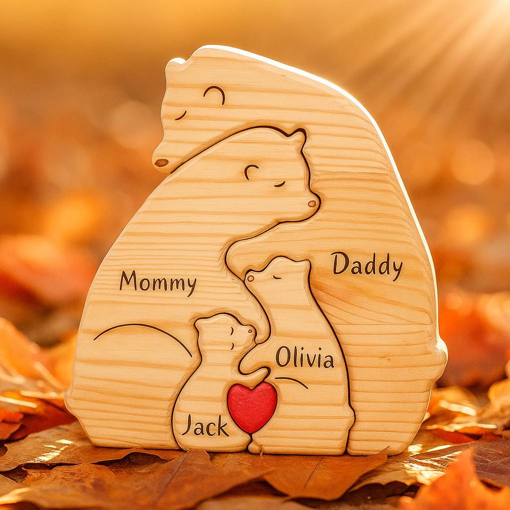 Puzzle familia de osos de madera personalizado con nombres
